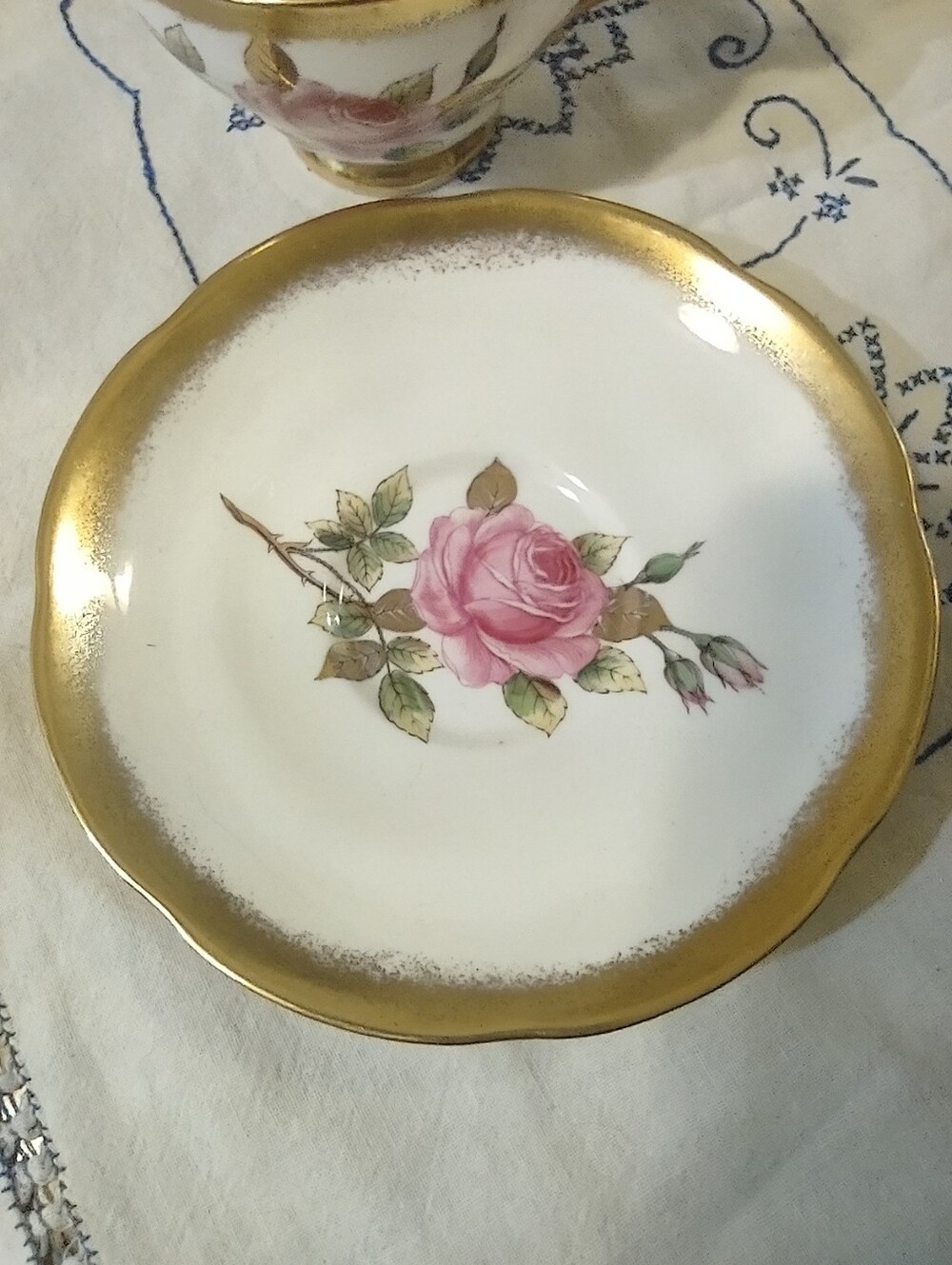 VTG Adderley Strafford England Porcelain Teacup Saucer Pink Rose with Gold Trim - Picture 5 of 15